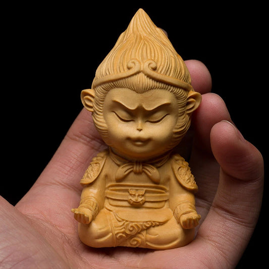 Meditation Model Sun Wukong Lovely Monkey King Statue Carving Home Decoration Wood Craft Figurine Decoracion Home Decoration