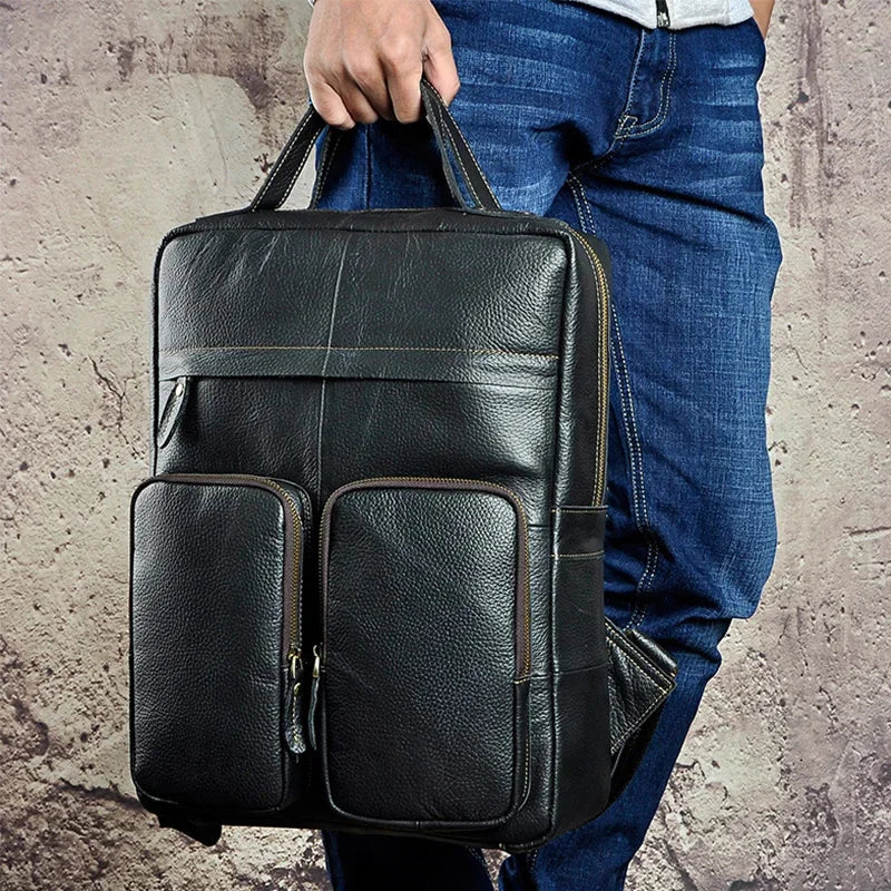 Men Backpack Genuine Leather Computer Book Bag Travel Large Capacity RKnapsack Real Cowhid School Male Laptop Backpacks Rucksack