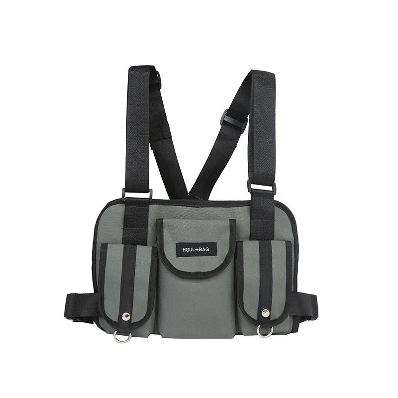 Men Chest Pack Rig Hip Hop Streetwear Unisex Cool Functional Tactical Shoulder Anti Theft Waist Bag Purse Punck Style Backpack