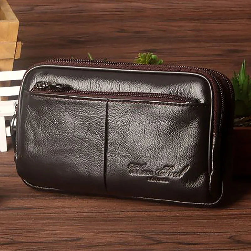 Men Clutch Waist Pack Bag Cell/Mobile Phone Case Cover Genuine Leather Male Real Cowhide Hook Hip Belt Bags Purse Fanny Pack