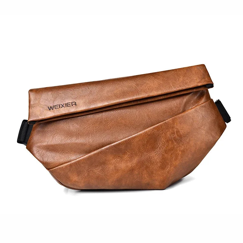 Men Cross body Shoulder Sling Backpack PU Leather Lightweight Minimalist Travel Fashion Retro Male Messenger Chest Bag