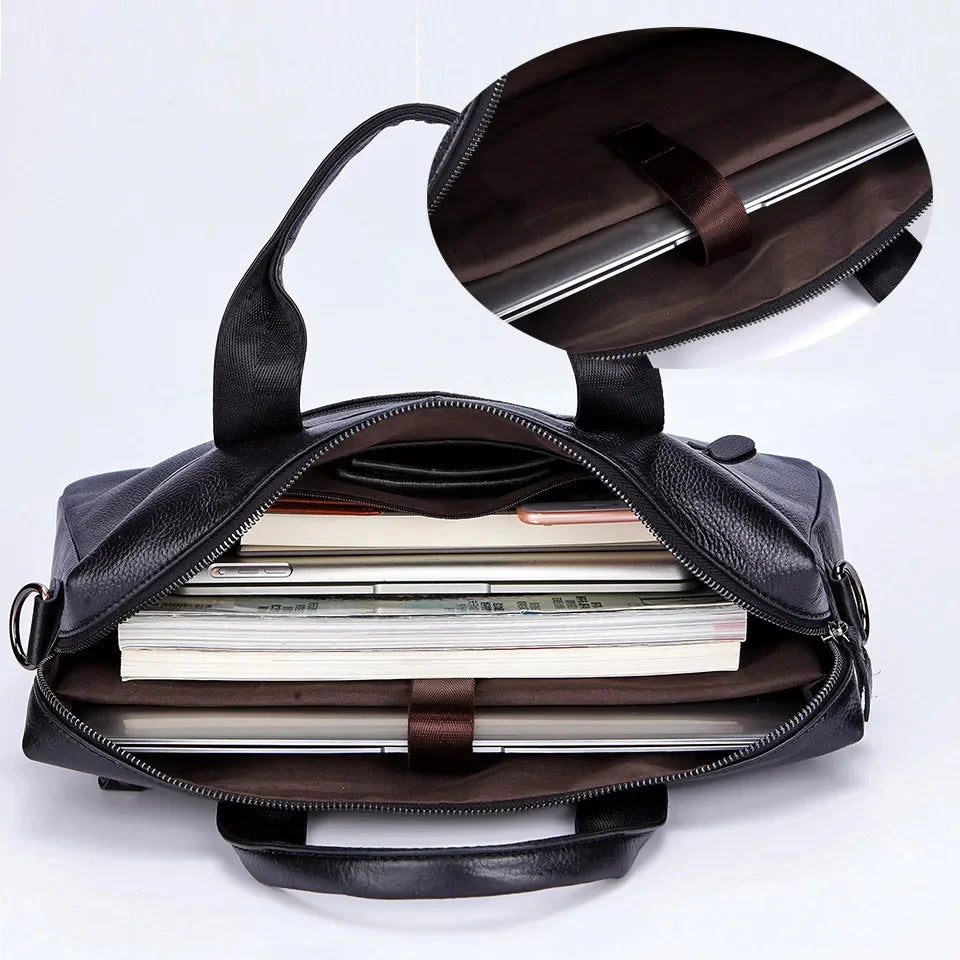 Men Genuine Handbags Large Briefcases Male Leather 14" Laptop Messenger Bags Men's Business Travel Shoulder Bag Mujer
