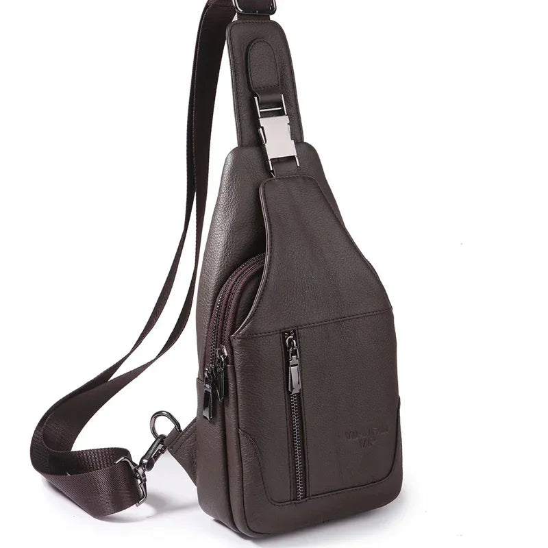 Men Genuine Leather Crossbody Chest Bags Real Cowhide Casual Riding Shoulder Bag Male Sling Backpack Rucksack