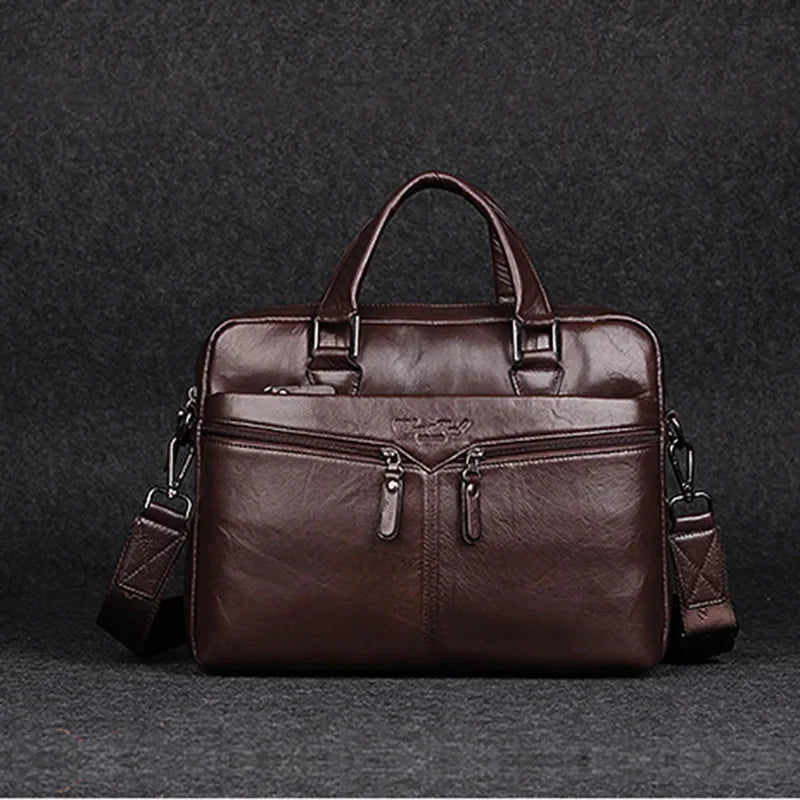 Men Genuine Leather Tote Handbag Messenger Briefcase Bag Designer Fashion Male Real Cowhide Business Cross Body Shoulder Bags