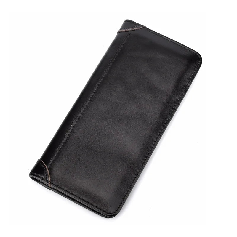 Men Long Wallet Bifold Purse Genuine Leather ID Card Holder Clutch Bags Retro Real Cowhide Male Cash Coin Purses Pocket Wallets