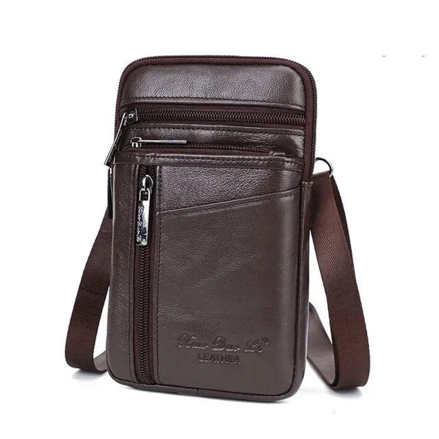 Men Mini Cross body Shoulder Fanny Waist Pack Genuine Leather Casual Hook Cell Mobile Phone Case Messenger Belt Bag Purse