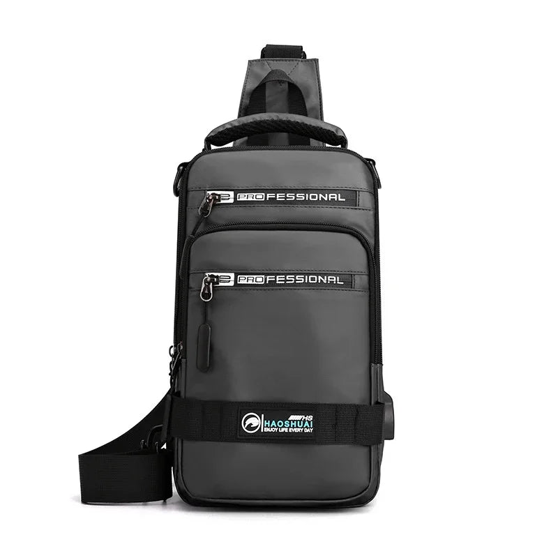 Men Nylon Rucksack Daypack Messenger with USB Charging Port Male Fashion Knapsack Backpack Cross body Sling Chest Pack Bag