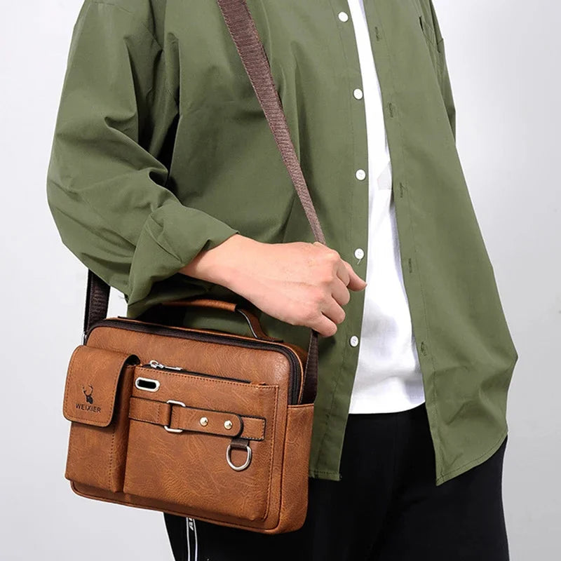 Men One Shoulder Cross body Messenger For Laptop Handbag Business Briefcases Retro PU Leather Male Crossbody Top Handle Bag