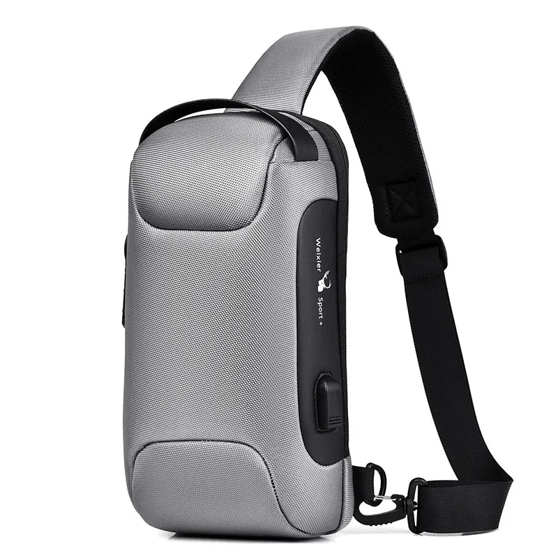 Men Oxford Sling Backpack Rucksack Knapsack Bags with USB Charge Port Anti-theft Travel Male Motorcycle Messenger Chest Pack Bag