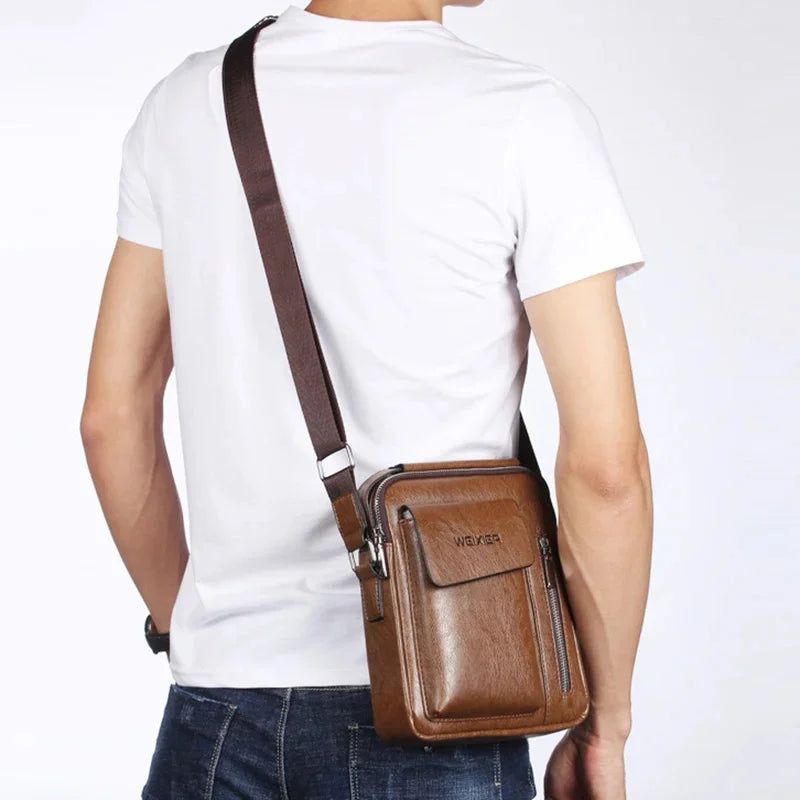 Men Shoulder Cross body Handbag Multi-function Business Fashion Retro PU Leather Male Briefcase Top Handel Messenger Bag