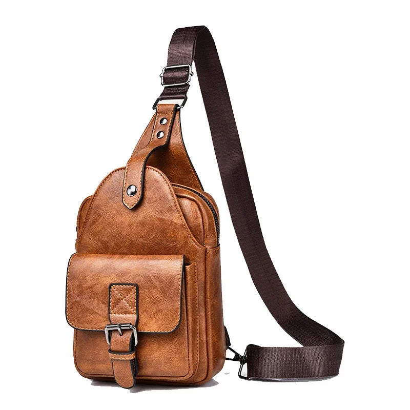 Men Sling Backpack Shoulder Cross body Chest Bag Travel Fashion Trend Casual Retro PU Leather Male Crossbody Messenger Side Bags