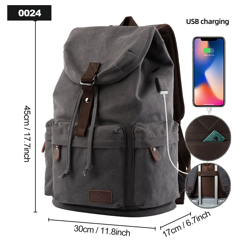 Men Vintage Canvas Backpacks Large Capacity 15.6inch Laptop Casual Bag For Commuter Travel Premium Durable Unsex Mochila
