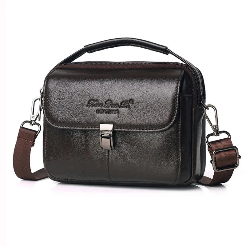 Men Waist Pack Belt Tote Bum Bag Multi-Function Business Handbag Genuine Leather Small 7'' Crossbody Shoulder Messenger Bags