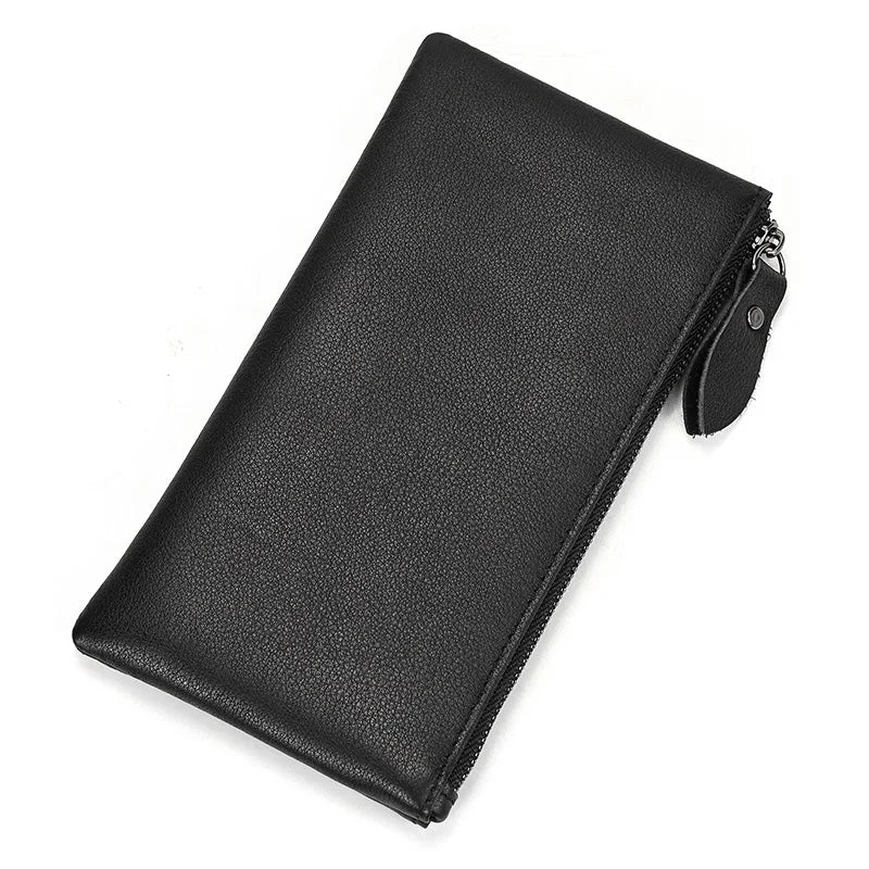 Men Women's Lleather cellphone pouch iphone bag single zipper long purse slim wallet coins man woman for card cash