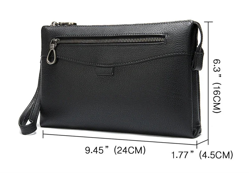 Men luxury hand men's casual soft leather business envelope bag with wrist strap large capacity men clutch purse