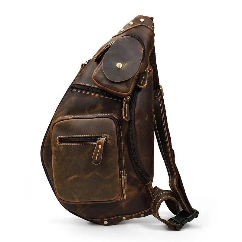Men pack Shoulder Cross Body Genuine Leather Cowskin Chest Pack For Outdoor Travel Messenger Bag Riding