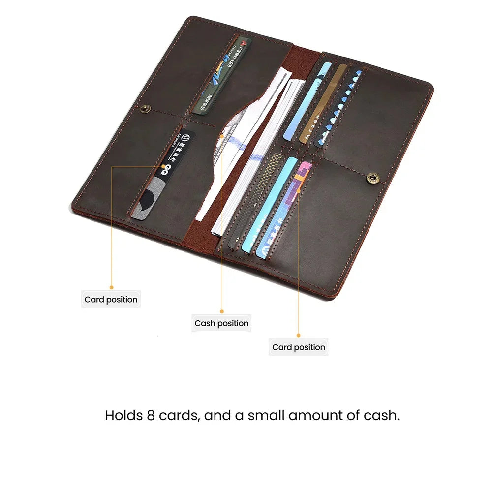 Men's Cowhide Wallets Coin Purses Business Casual Long Clutches Leather Money Clip Male Card Holder Bag High Capacity Fashion