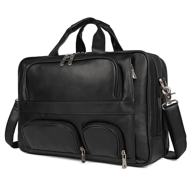 Men's Genuine Leather Briefcase Luxury Men Real Cowhide Handbag Multi-Functional Shoulder Male Large Capacity Travel Bag