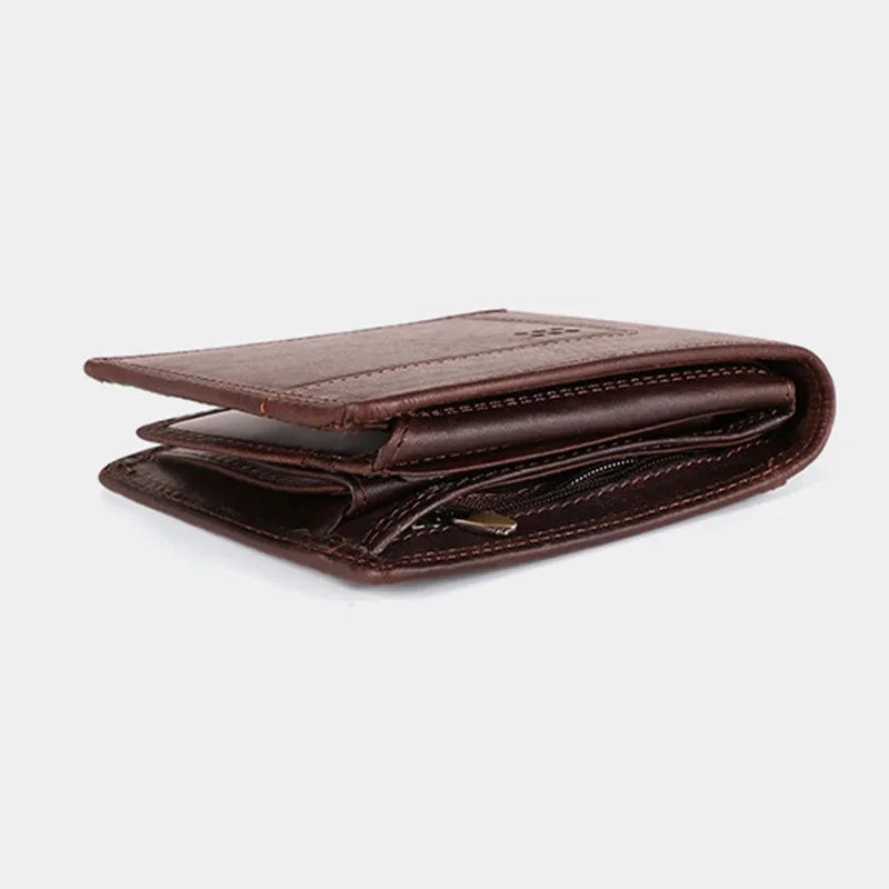 Men's Genuine Leather Crazy Horse Skin Business Retro Horizontal Wallet Male Slim RFID Multi Card Man Purse Fashion