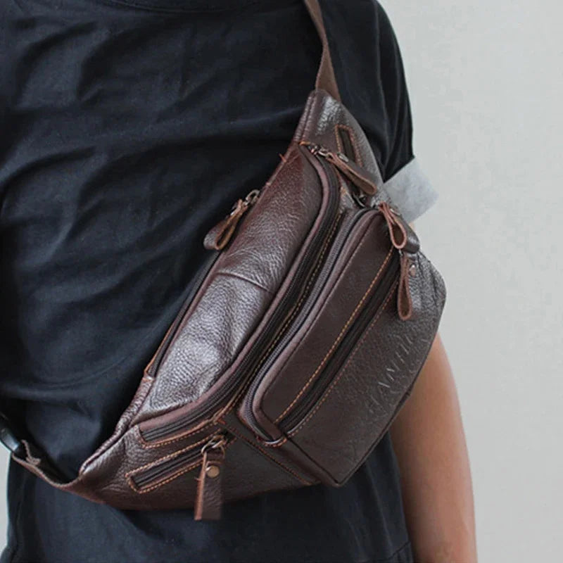 Men's Large Genuine Leather Retro Business Bag Fanny Purse Pack Travel Shoulder Waist Belt Phone Pouch Bags For Male