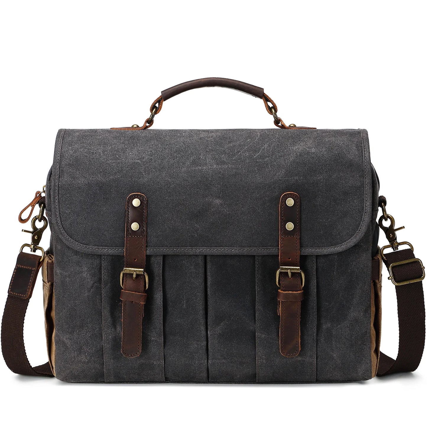 Mens Messenger Bag 15.6 Inch Waterproof Vintage Genuine Leather Waxed Canvas Briefcase Large Leather Computer Laptop Bag Rugged