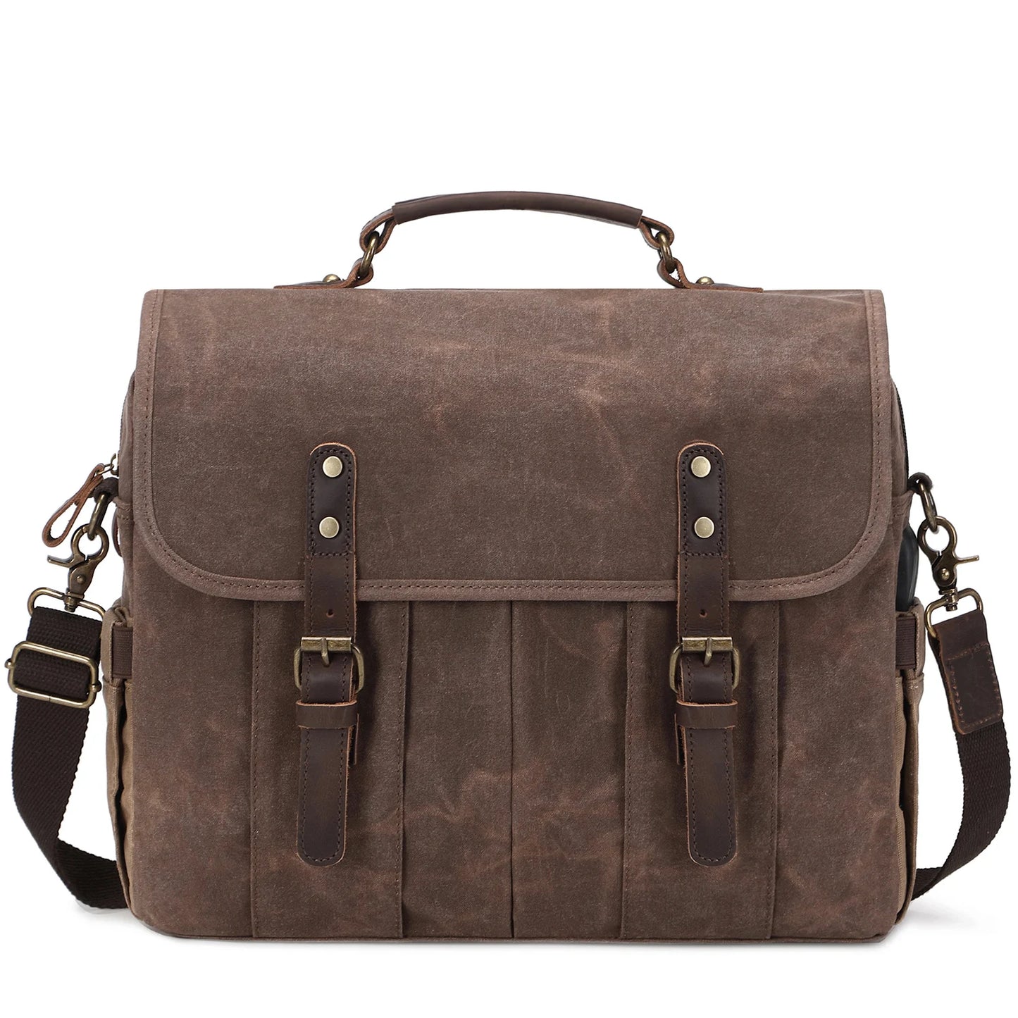 Messenger Bag for Men 15.6 Inch Waterproof Vintage Genuine Leather Waxed Canvas Briefcase Large Leather Computer Laptop Bag
