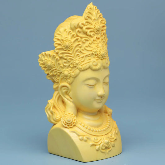 Mini Guan Yin Chinese Wood Boxwood Kwan-yin Goddess Avalokiteshvara Buddha Statue Desktop Ornaments Car Ornaments