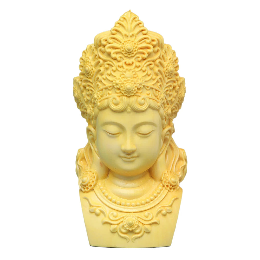 Mini Guan Yin Chinese Wood Boxwood Kwan-yin Goddess Avalokiteshvara Buddha Statue Desktop Ornaments Car Ornaments