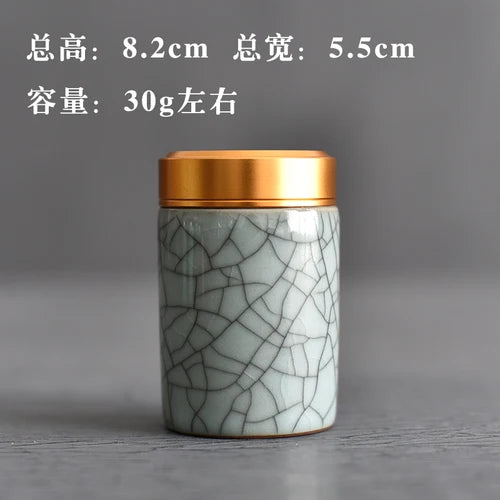 Mini Travel Portable Sealed Can, Celadon Tea Caddy Ceramic Tea Box, Metal Tin Can, Storage Canister