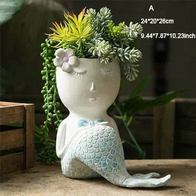 Mini fairy tale garden cute mermaid flower pot cartoon ornaments fish succulents planting green sill potted balcony decoration