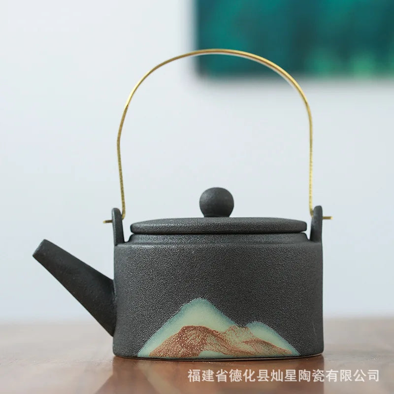Modern Minimalist Japanese Style Tea Pot Taiwan Black Pottery Loop-handled Teapot Ceramic Tea Pot Chrysanthemum Tea Teapot