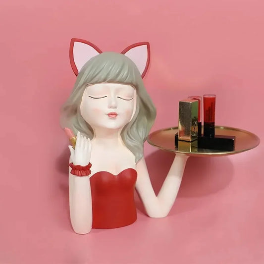 Modern resin cat girl statuette entrance key storage living room desktop snack tray home decoration crafts housewarming gifts