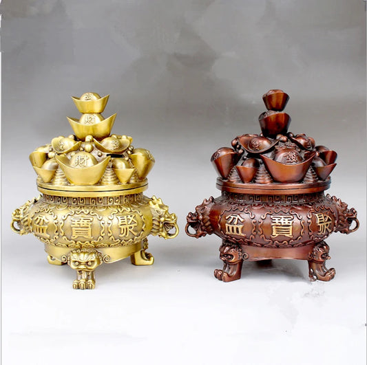Money Drawing HOME OFFICE company efficacious thriving business brass GOLD treasure bowl Cornucopia FENG SHUI statue