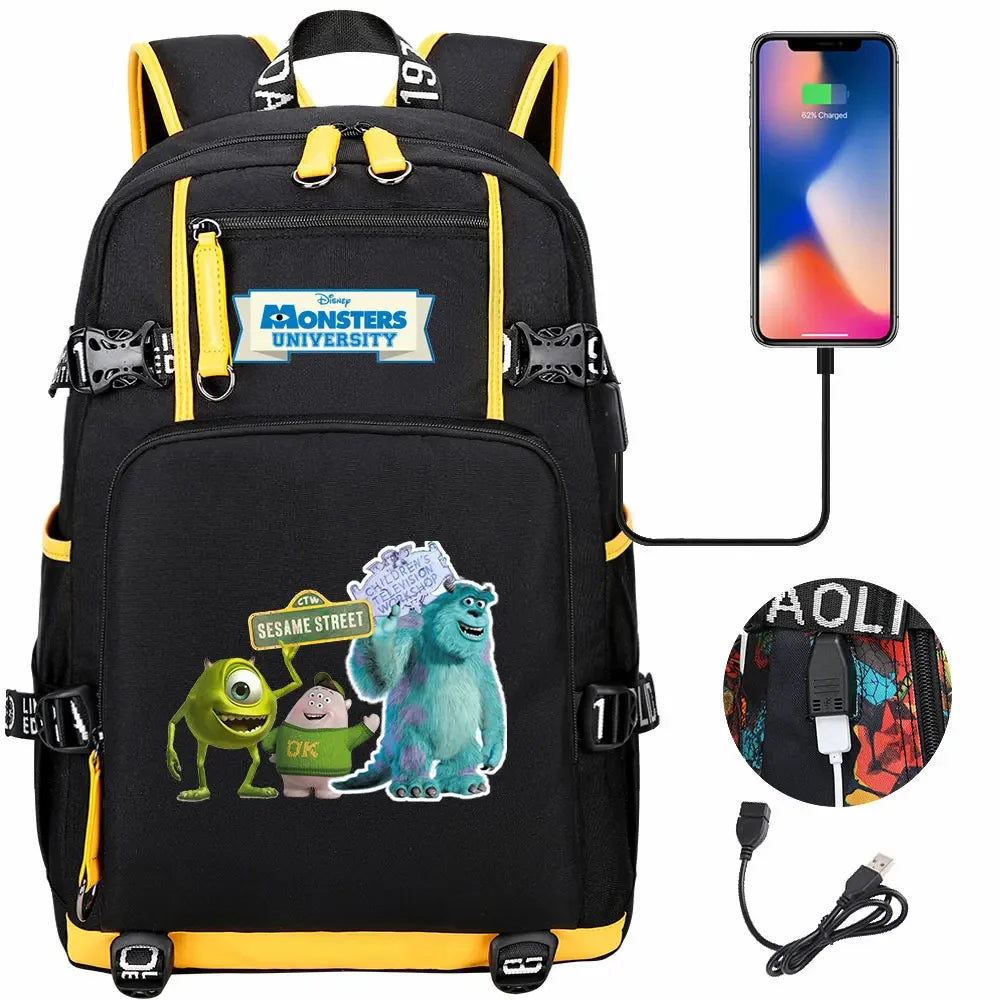 Monsters Inc USB Teenagers Schoolbags Women Men Laptop Travel Backpack Girl Boys Kids School Book Bags