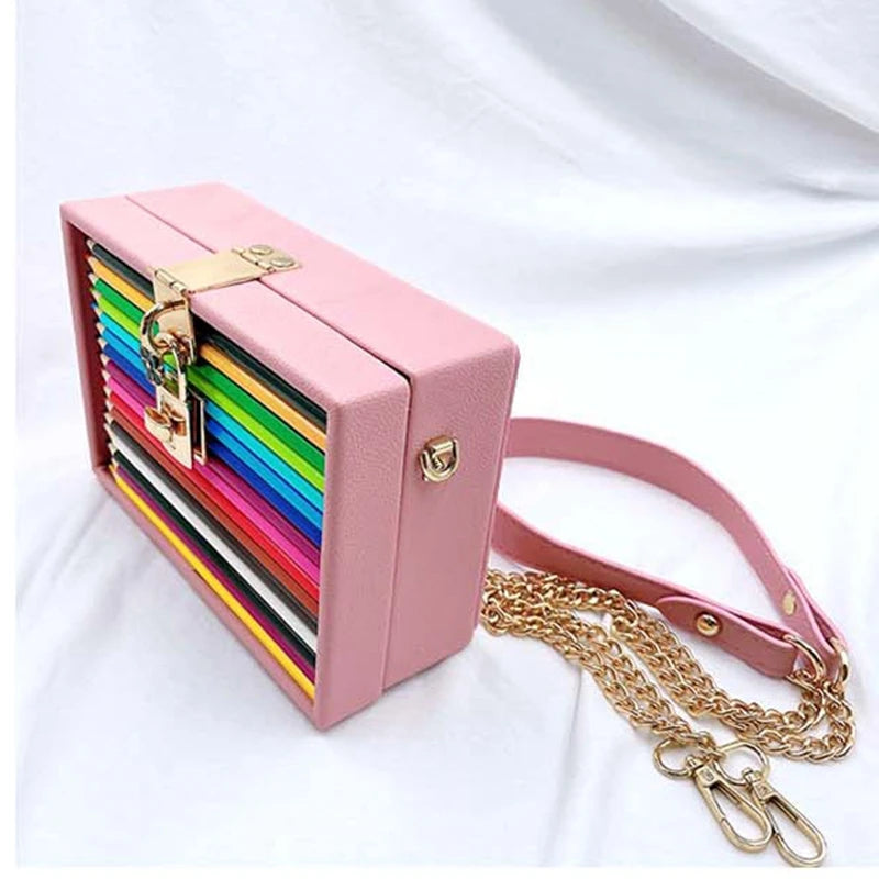 Multicolored Pencil Pattern Clutches Wedding Bridal Woman Gift Handbag Birthday Dinner Girl Purse Cocktail Party Evening Bag