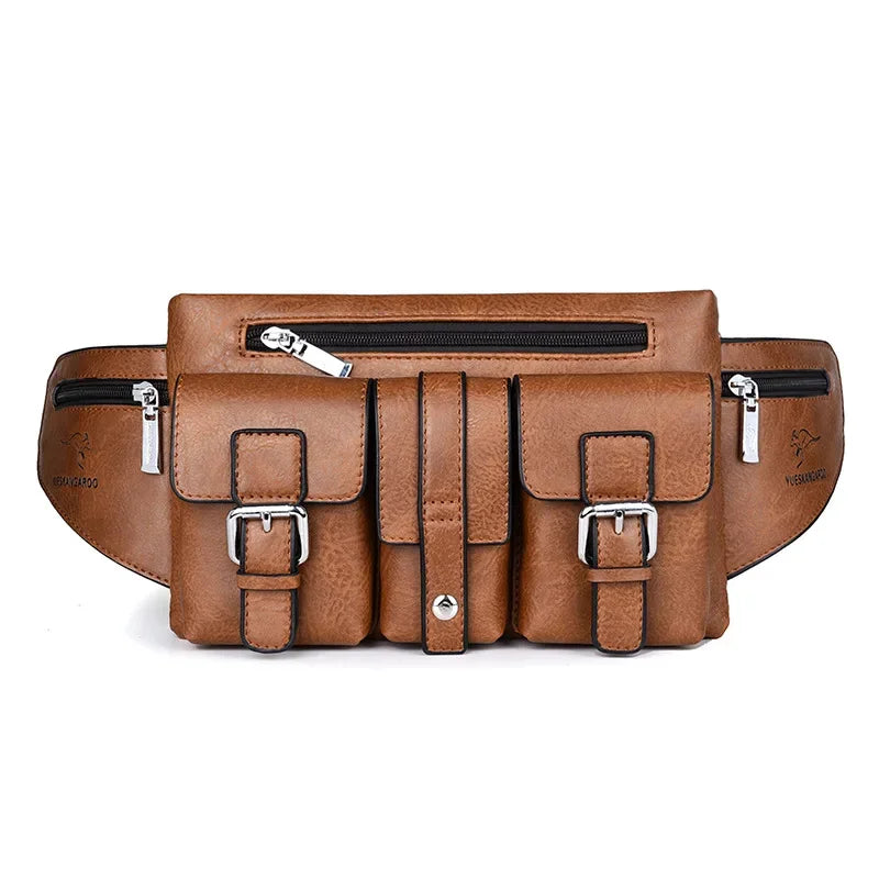 Multifunction Leather Men's Waist s Fashion Chest Large Capacity Male Shoulder Messenger Bag Vintage Belt Pouch