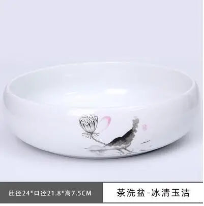 Multifunctional Blue and White Porcelain Tea Washing, Household Ceramic Tea Set Accessories, White Porcelain Basin, Cup Wash