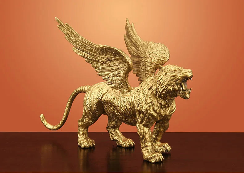 NEW HOME OFFICE GOOD LUCK Recruit wealth Mascot ornament RU HU TIAN YI Supernatural tiger copper carving statue Company