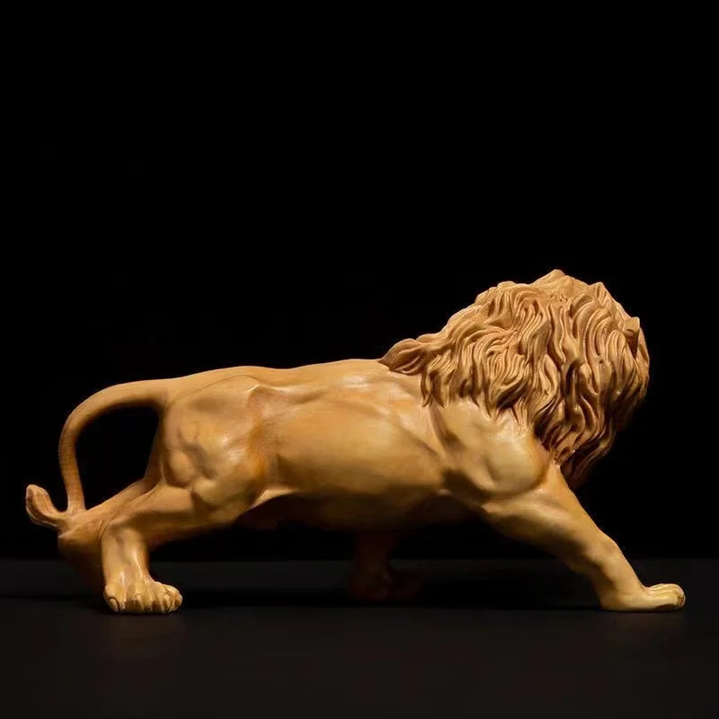 Natural Cypress Wood Lion Statue, Solid Wood Hand-Carved Animal Sculpture Home Room Office Decoration Artwork The Perfect Gift