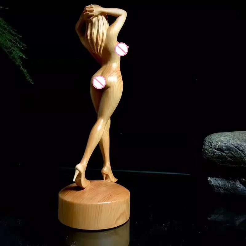Natural Cypress Wood Naked women Characters Statue Solid Wood Hand-Carved Home Room Office Decoration Artwork The Perfect Gift