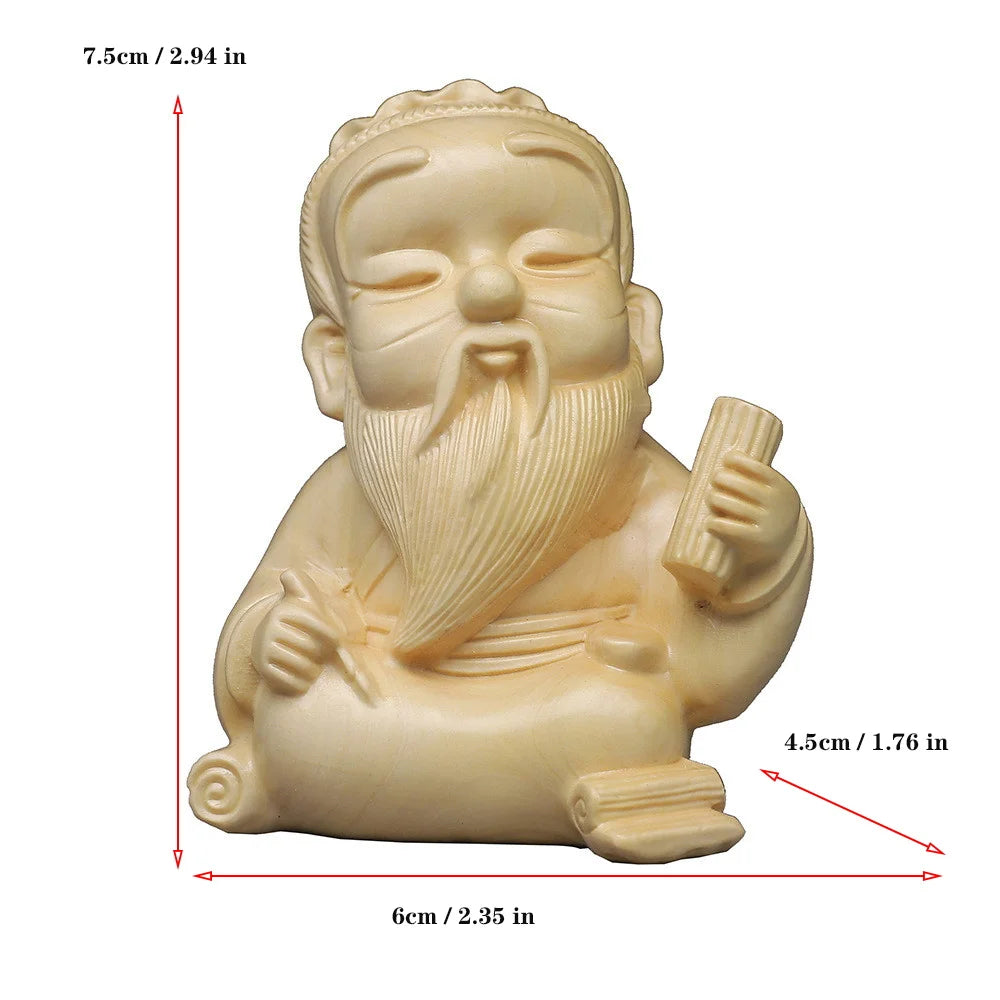 Natural Solid Wood Lao Tzu Characters Figurines Chinese historical Figure Carving Home Room Office Features Figurines