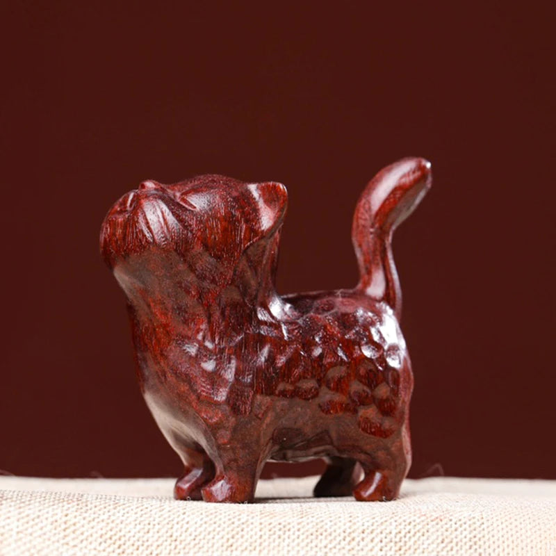 Natural green sandalwood, purple sandalwood, cute cat, solid wood carving, stationery, handle, tabletop decoration, ornament