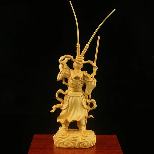 NaturalSolid wood Mythical figure Monkey King Statue Chinese masterpiece Journey to the West ,Home Room Office Feng Shui Statue
