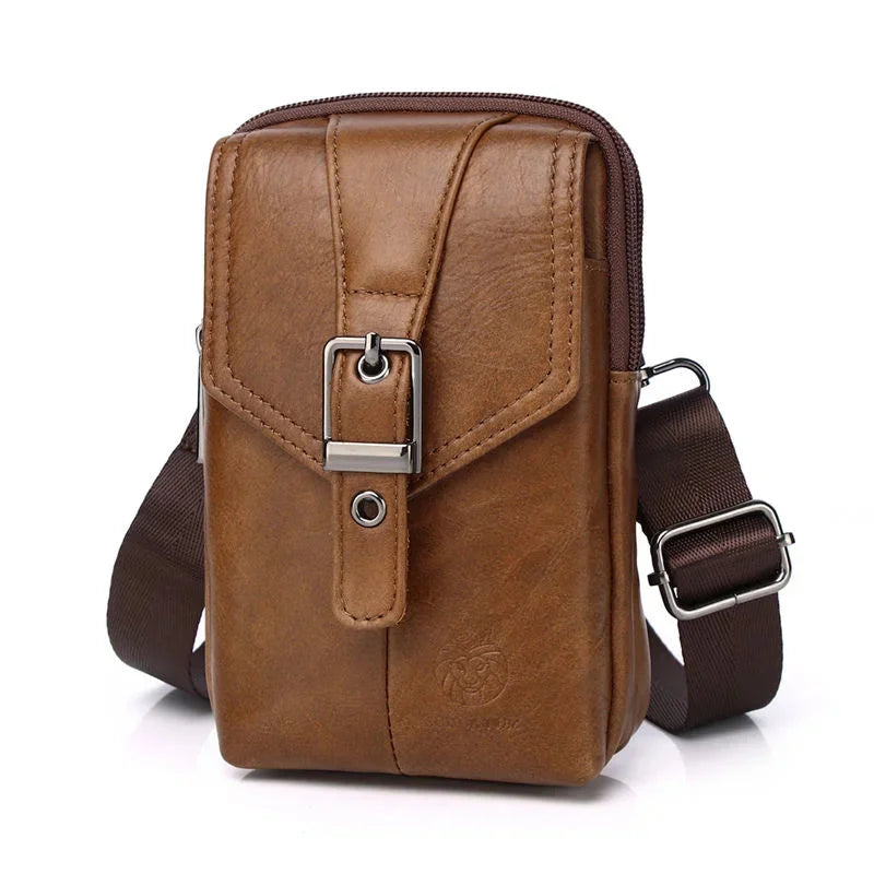 New 100% Genuine Leather Male Pack Phone Pouch s Waist Men's Small chest Shoulder Belt Bag Hook fanny pack