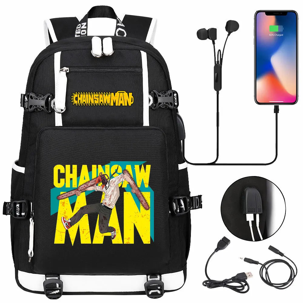 New Anime Chainsaw Man USB Large Capacity Teenagers Schoolbags Women Men Laptop Travel Backpack Girl Boys Kids School Book Bags