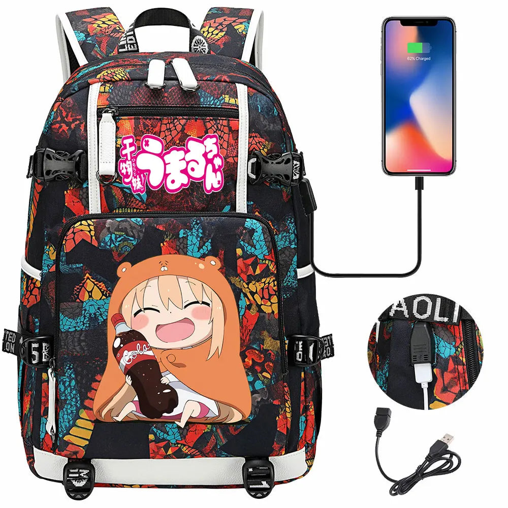 New Anime Himouto! Umaru-chan USB Boy Girl Book School Bags Large Capacity Teenagers Schoolbags Women Men Travel Laptop Backpack