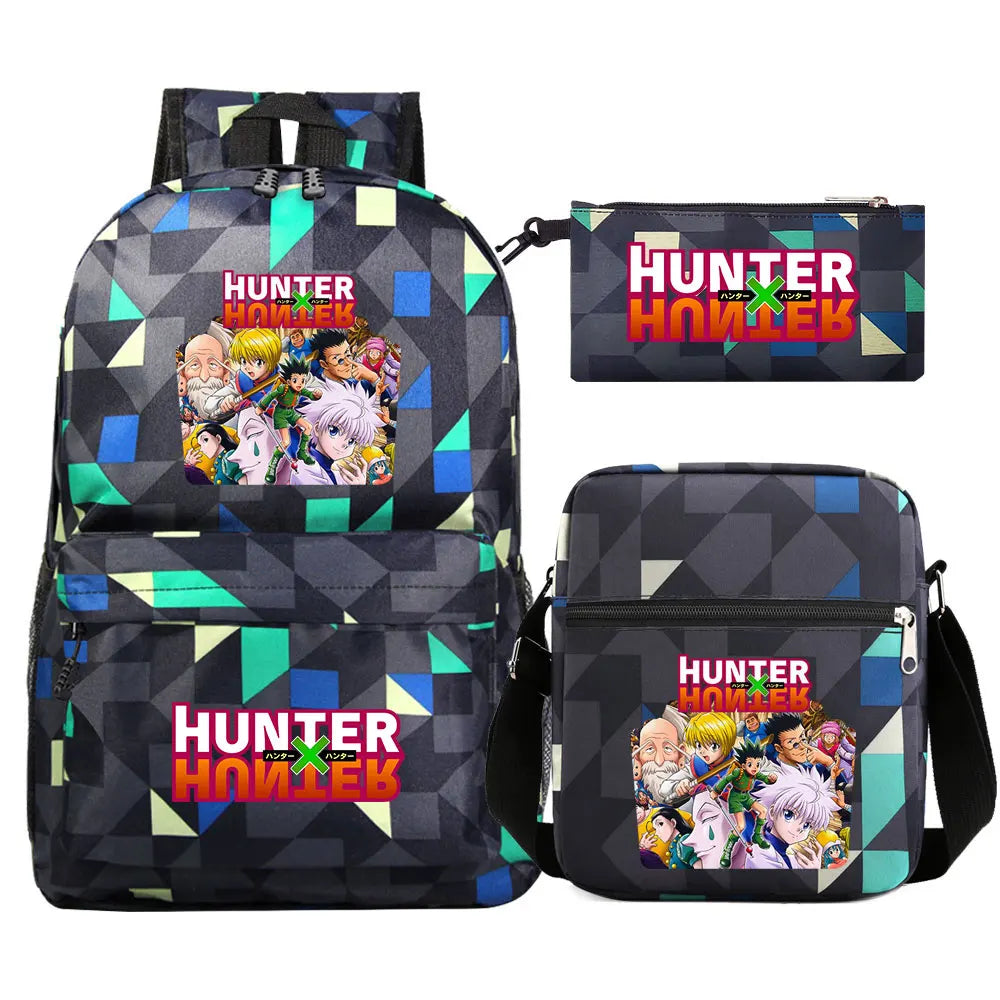 New Anime Hunter X Hunter 3Pcs Boy Girl Kids School Book Bags Travel Backpack Shoulder Bag Pen Bag For Men Women