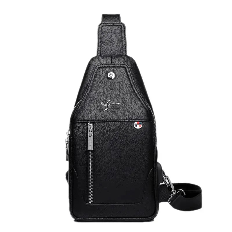 New Business Men's Chest Fashion Leather Shoulder Messenger USB Charging Crossbody Travel Male Sling Bag