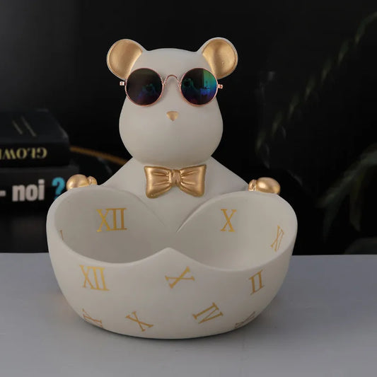 New Care Bear Sculpture Nordic Cartoon Bear Figurine Statue Glasses Key Remote Control Phone Holder Storage Tray Home Decor Gift