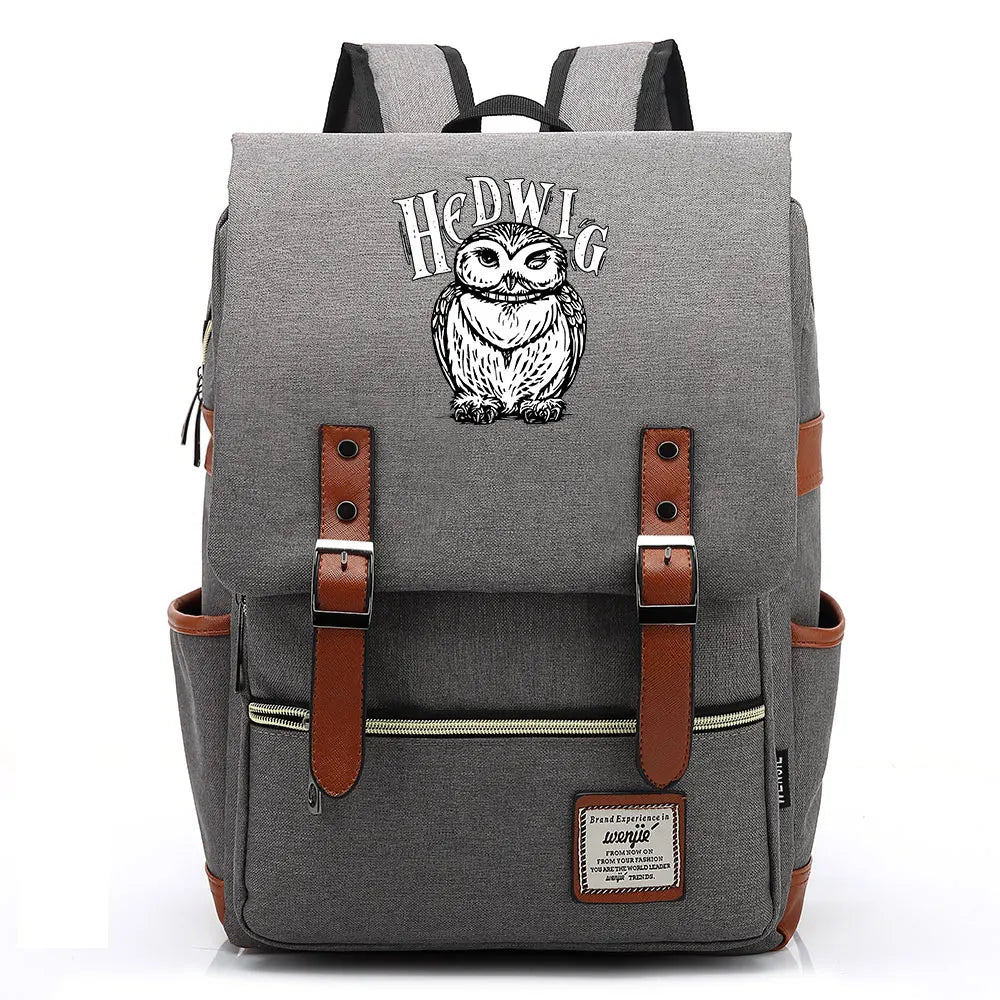 New Cartoon Owl Printed Boys Girls Kids Student School Book Bags Teenagers Canvas Women Bagpack Men Laptop Travel Backpack